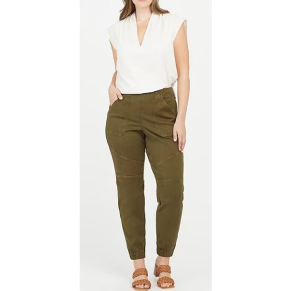 SPANX Pants - NWT Spanx Stretch Mid Rise Twill Darkened Olive Joggers Size 2X